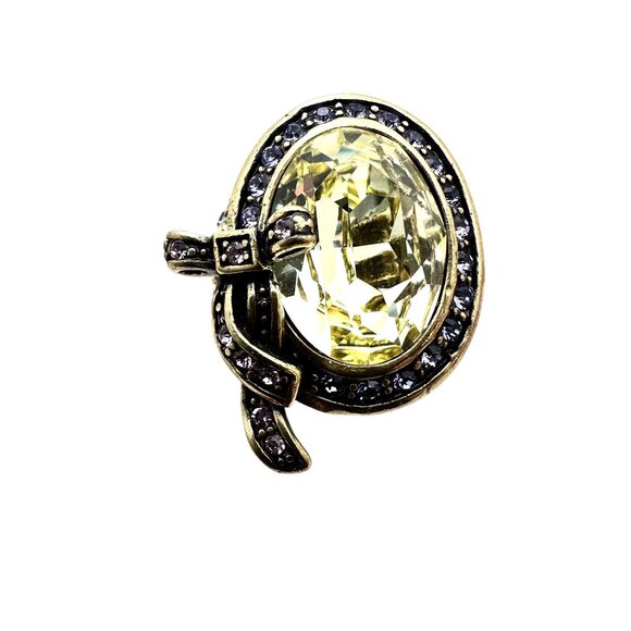 Heidi Daus Yellow Crystal Bow Bronze Ring Size 6 - Picture 1 of 4